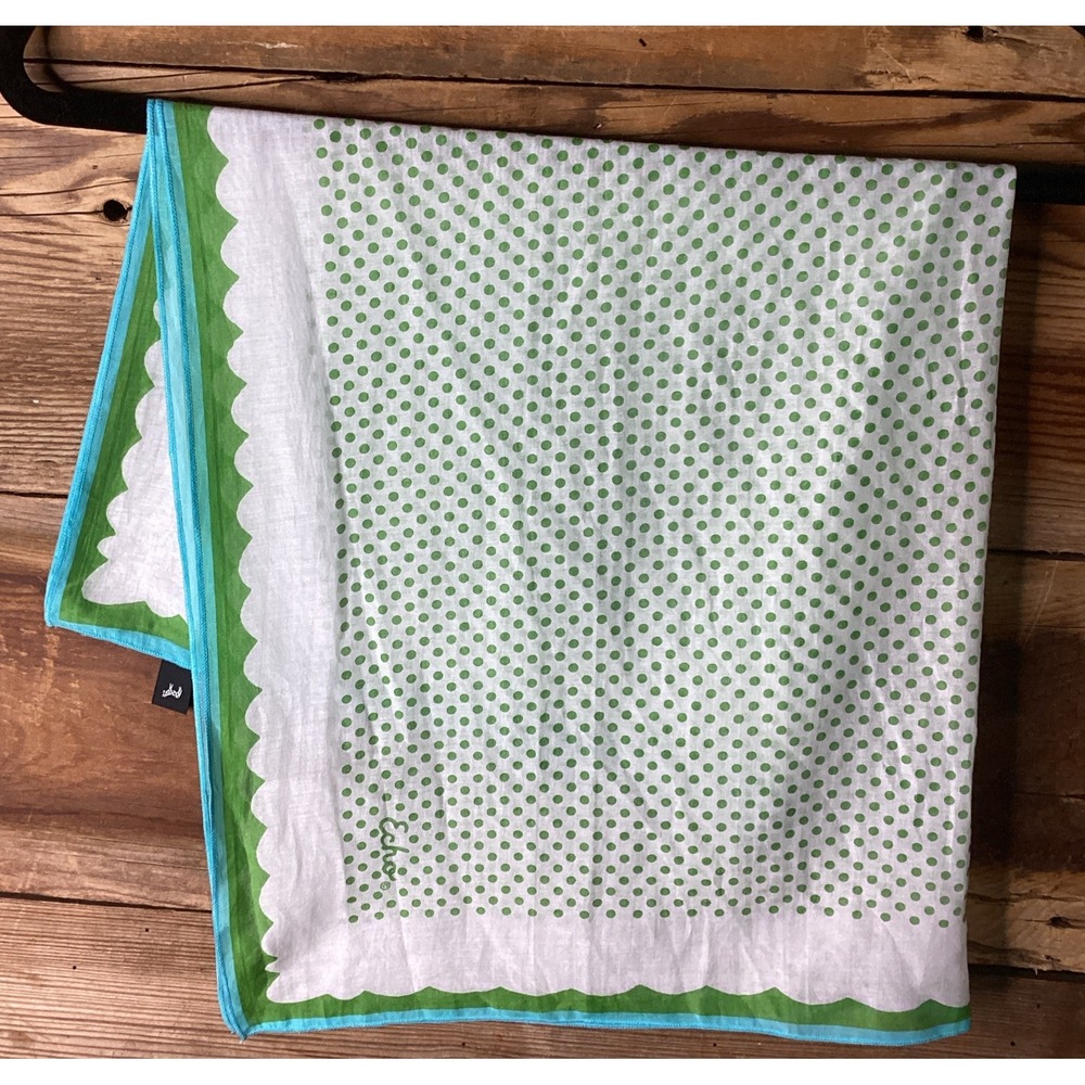 Echo Cotton 25" Square Scarf Turquoise Green Polka Dots